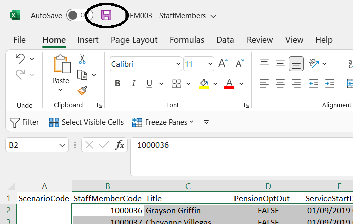 Screenshot showing the Excel Save As dialog with CSV file type selected.